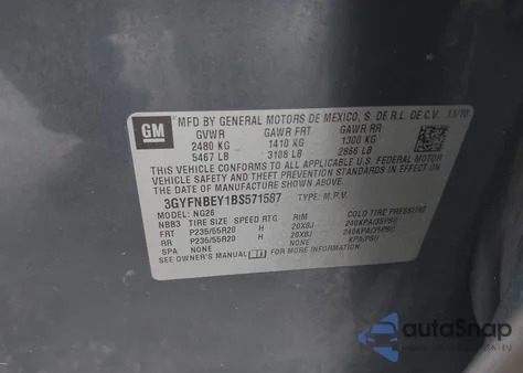 2011 Cadillac Srx Performance Collection z USA, uszkodzony, nr VIN 3GYFNBEY1BS571587